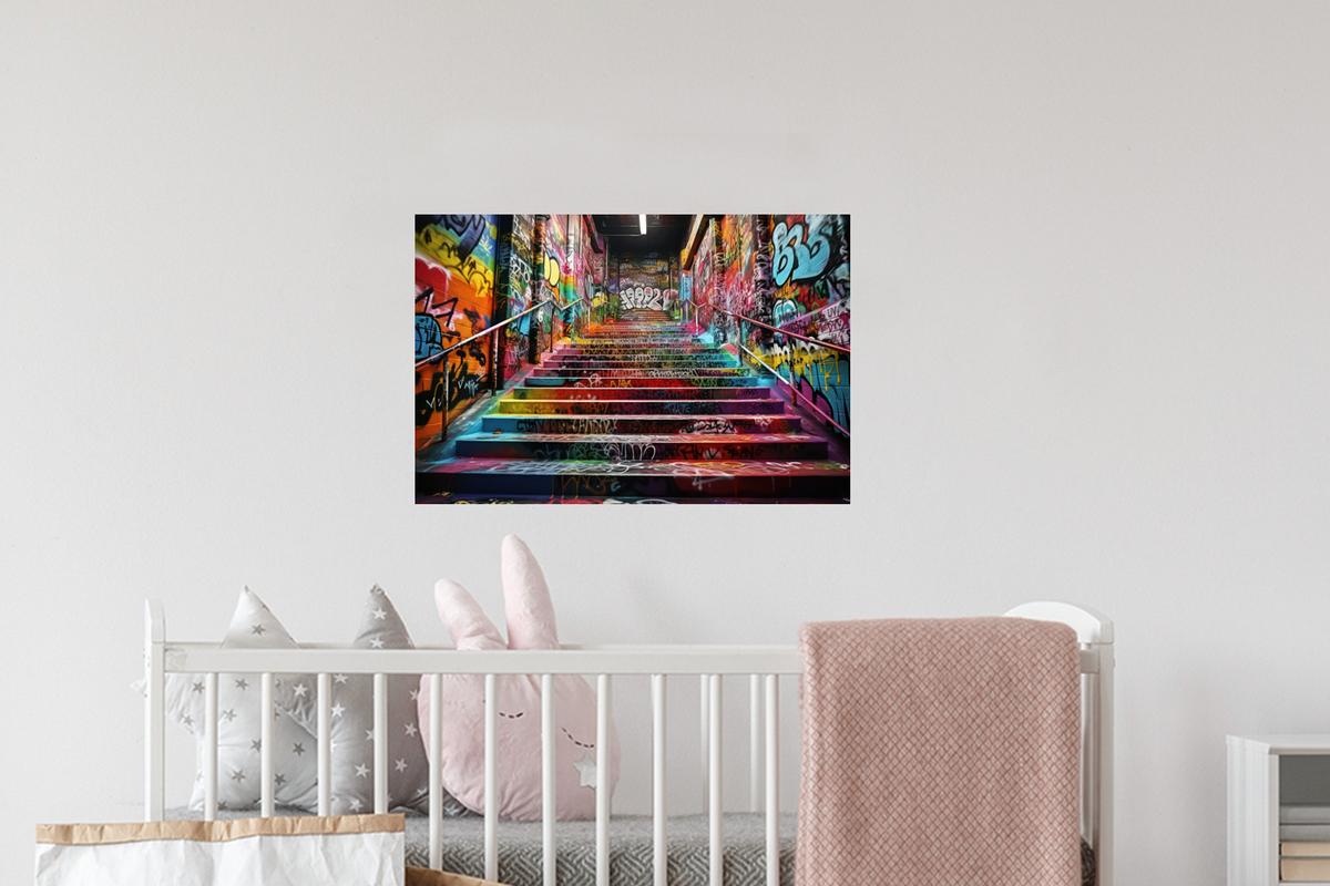 WANDTATTOO Treppe - Graffiti - Farben - Kunst Deko Wohnzimmer 60x40 cm - Multicolor, Kunststoff (60/40/0.1cm) - MuchoWow