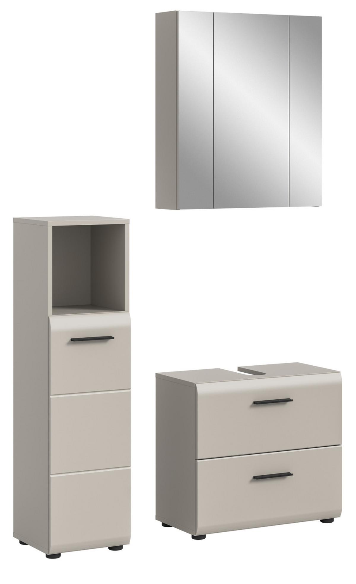 BADMÖBEL-SET Kaschmir 3-teilig 105 cm, Badkombination in modernem Design - Kaschmir/Schwarz, Glas/Holzwerkstoff (105/185/30cm) - Inn.Furn