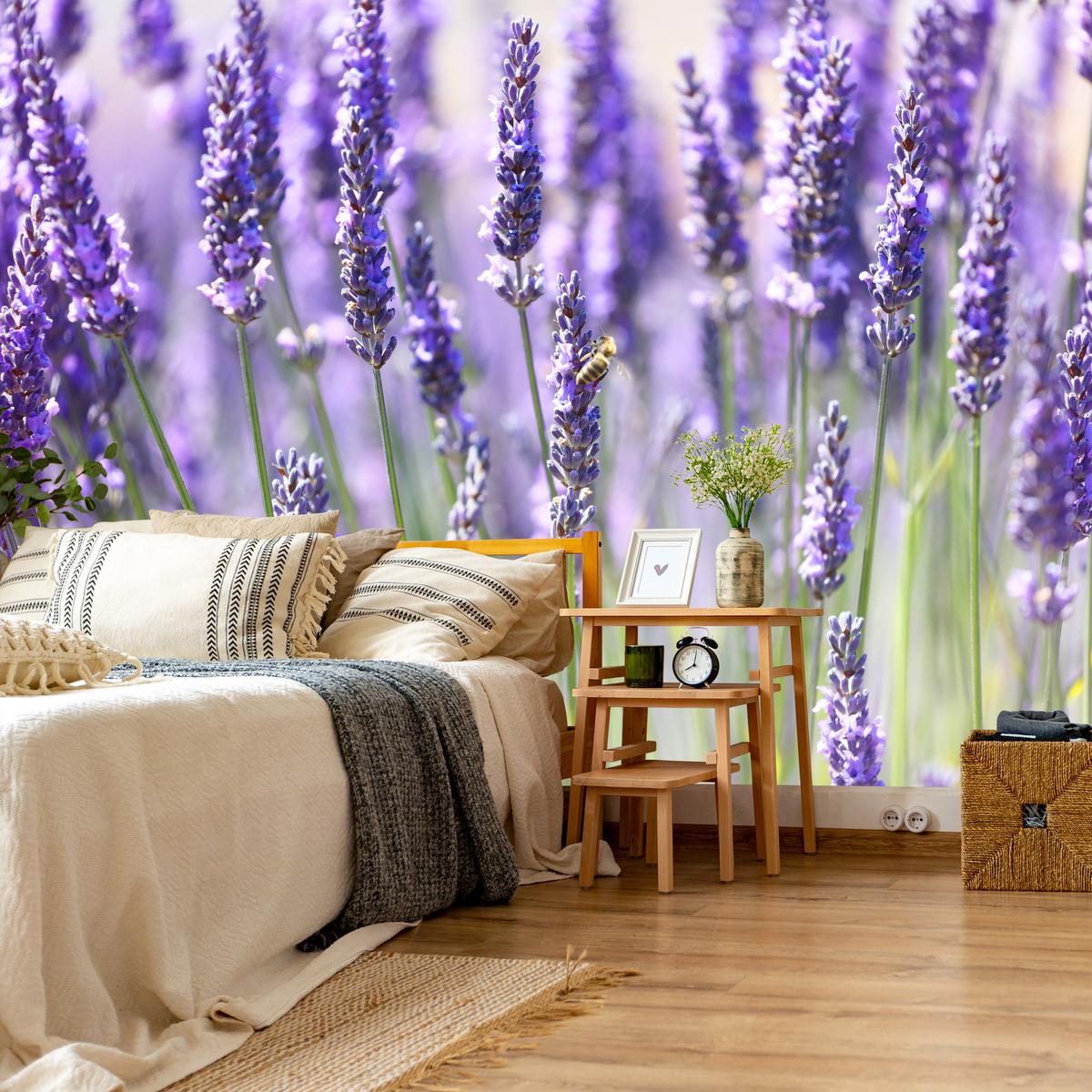 FOTOTAPETE für Küche Lavendelwiese Blumen Kräuter 450x315 - Violett/Grün, Papier (450/315cm) - Muralo