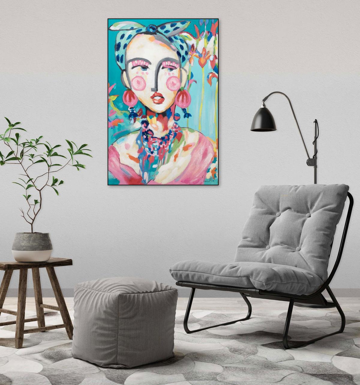 ACRYLBILD HANDGEMALT 60/90 cm - Blau/Pink, Holz/Textil (60/90cm) - KUNSTLOFT