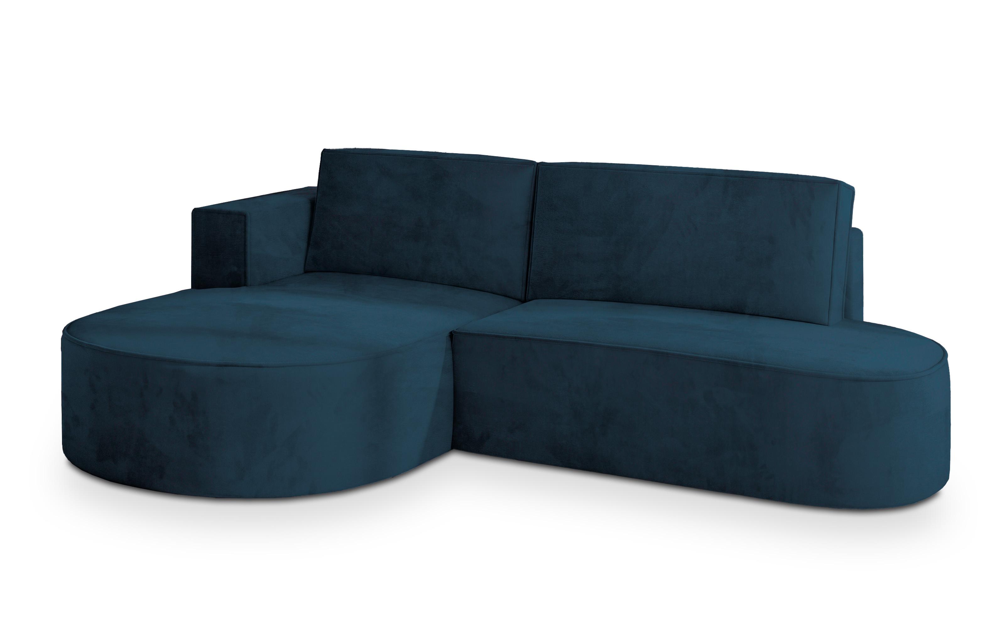 ECKSOFA CORTIO M L-S Blau Velours-Stoff mit Schlaffunktion - Blau/Grau, Holz/Kunststoff (265/174cm) - MASSENO