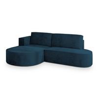 ECKSOFA CORTIO M L-S Blau Velours-Stoff mit Schlaffunktion - Blau/Grau, Holz/Kunststoff (265/174cm) - MASSENO