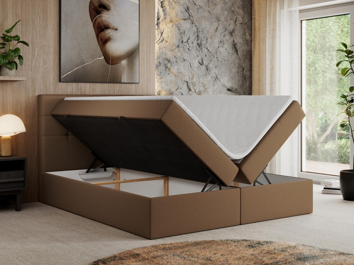 BOXBETT CENTO 200/200 Braun Kunstleder - H4 - Braun, Holz/Textil (200/200cm) - MKS