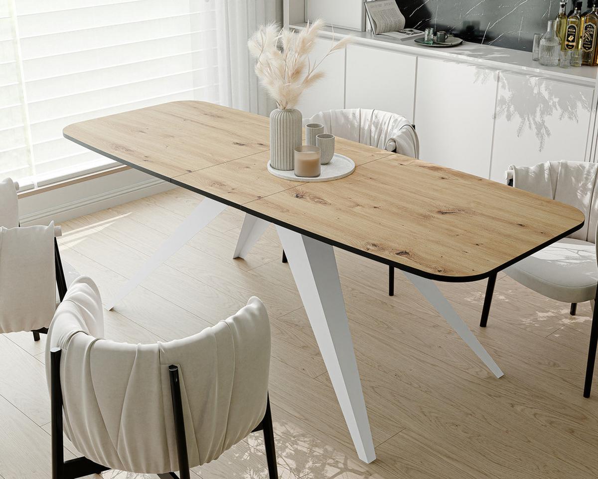 AUSZIEHTISCH FENTO 180/90/76 cm, Weiß / Artisan-Eiche - Eiche Artisan/Weiß, Holzwerkstoff/Metall (90/180/76cm) - Idohome