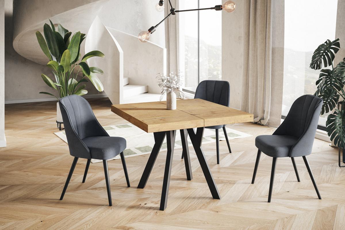 QUADRATISCHER Esstisch ausziehbar – Moderner Wohnzimmertisch und Küchentisch – Tisch mit Holzbeinen, Durchmesser 100 cm - 200 cm - Farbe Lancelot - Beige/Schwarz, Holzwerkstoff (100/100/77cm) - Alpi-Möbel