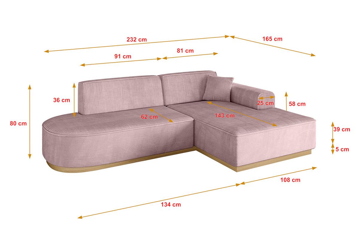 ECKSOFA Ottomane Rechts IREA-L1-v2 - 232x165x80 cm Rosa - Rosa, Holzwerkstoff/Textil (232/165cm) - ALTDECOR