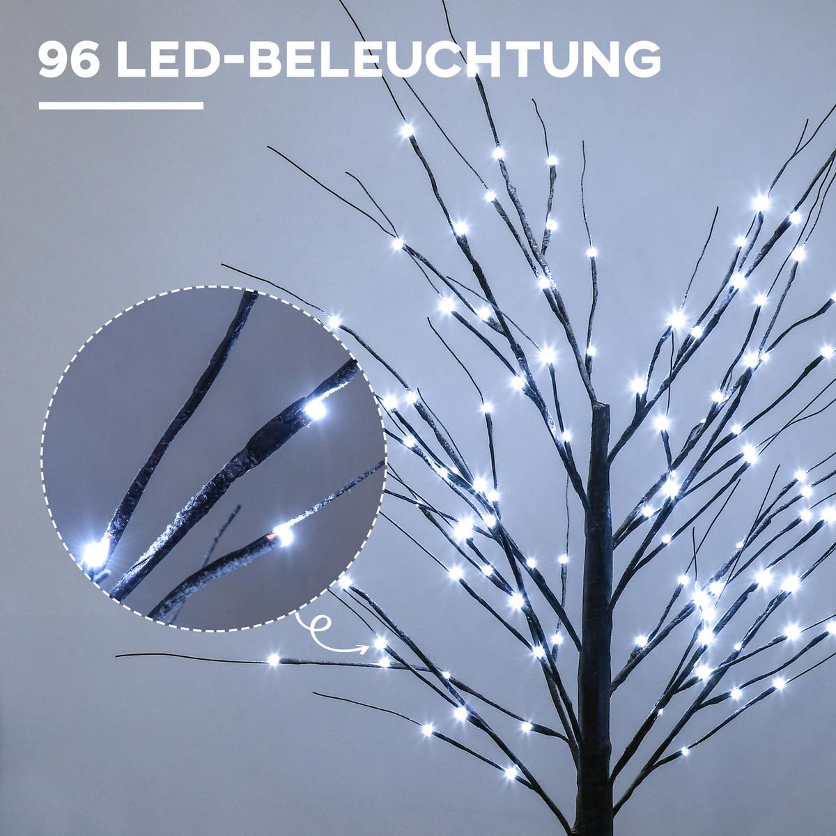 150 cm Kunstbaum, Birkenbaum mit 96 LED, Kunstschnee für Party, Braun - Braun, Kunststoff (22/150/22cm) - HOMCOM