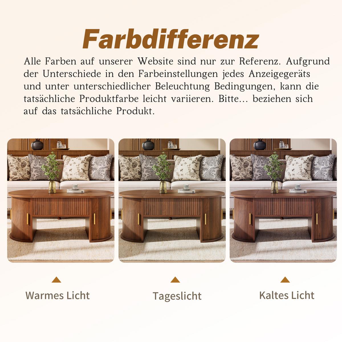 COUCHTISCH Höhenverstellbar Nussbaum mit Schiebetüren & Stauraum - Walnussfarben, Holzwerkstoff (50/100/40.5cm) - Urban Meuble