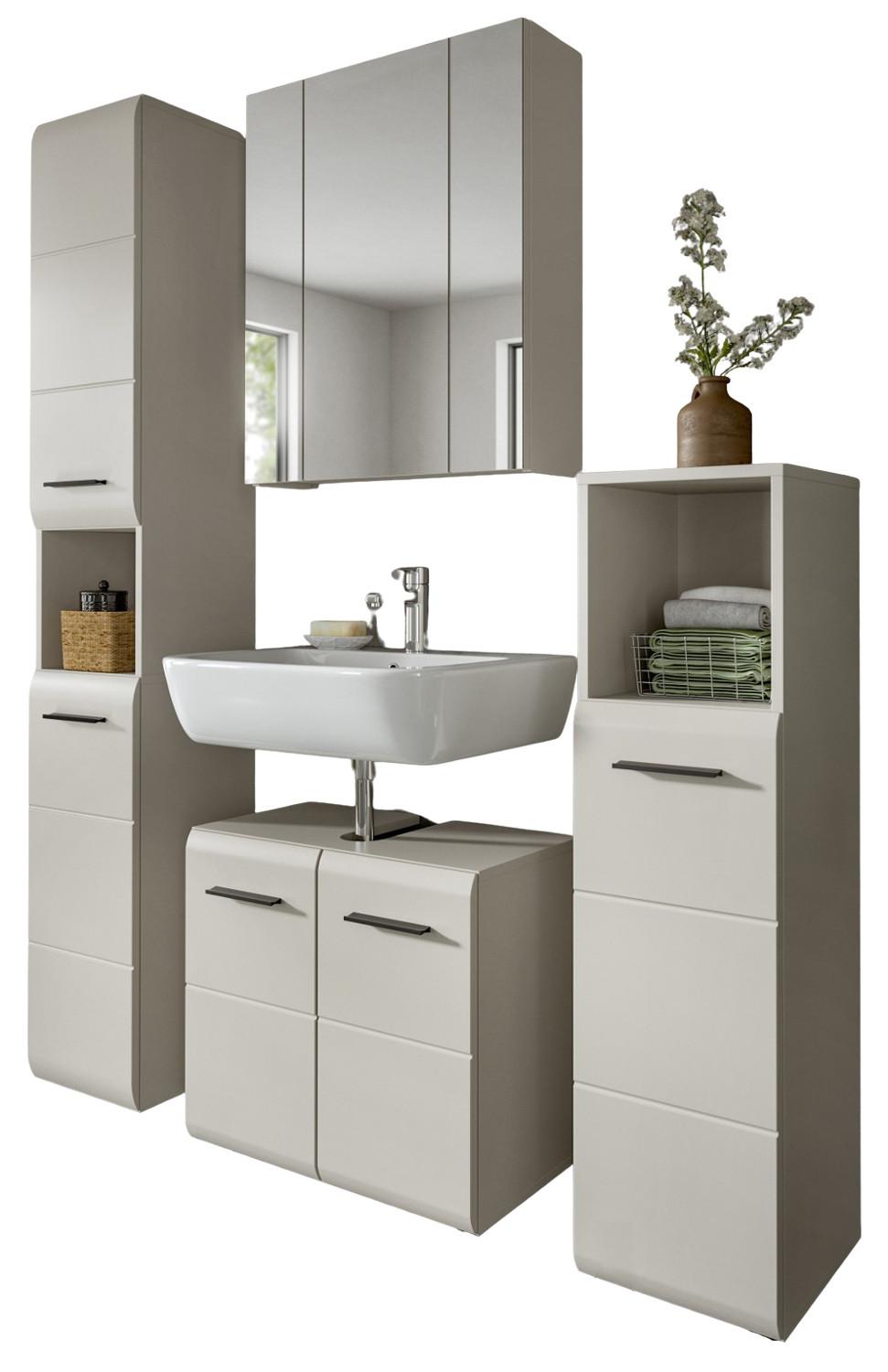 BADMÖBEL-SET Kaschmir 150 cm 4-teilig, Badezimmer Schränke mit viel Stauraum - Kaschmir/Schwarz, Glas/Holzwerkstoff (150/185/30cm) - Inn.Furn