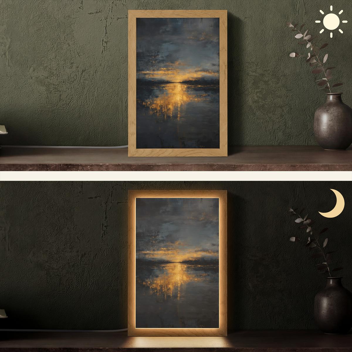 TISCHLEUCHTE Goldene Reflexion auf dem Wasser 20x30 cm - Beere, Holzwerkstoff (8/20/30cm) - OnlyWow