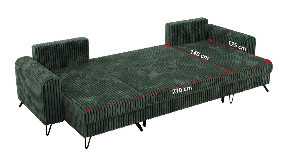 WOHNLANDSCHAFT AXEL U Cord Grün - Schwarz/Grün, Textil/Metall (312/90/140cm) - MKS