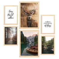 POSTER Set Mit 6 Winter Natur Wandbild A3 & A4 Rahmen Aus Hellem Holz - Beige, Papier (29/3cm) - Nacnic