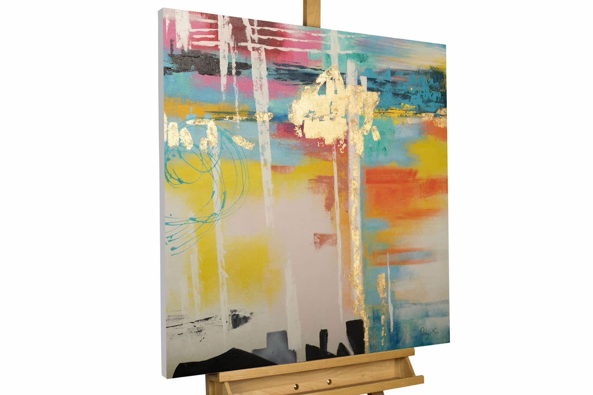 ACRYLBILD HANDGEMALT 80/80 cm - Blau/Gelb, Holz/Textil (80/80cm) - KUNSTLOFT