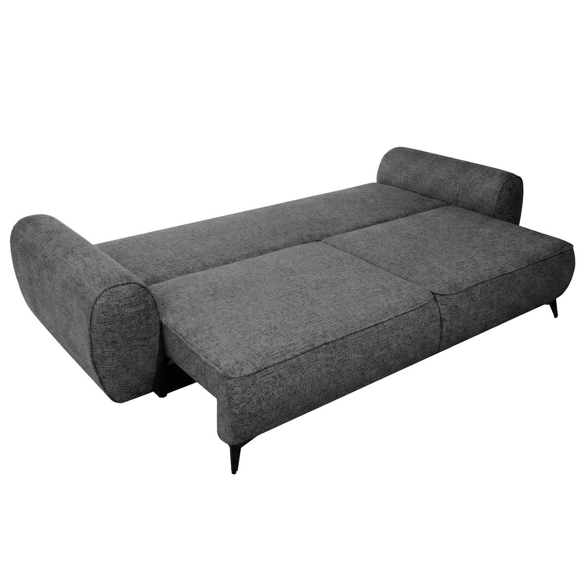 SCHLAFSOFA Vito 3-Sitzer mit Bettkasten, DL-System, Chenille-Stoff, Dunkelgrau - Dunkelgrau/Schwarz, Textil (256/90/99cm) - Beautysofa