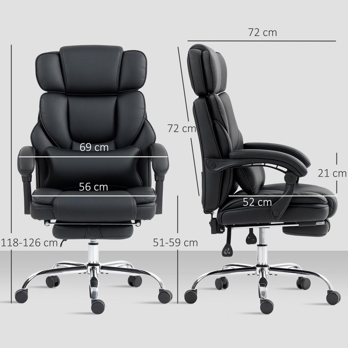 BÜROSTUHL mit verstellbarer Rückenlehne aus Stahl Schwarz - Schwarz, Leder/Metall (69/126/72cm) - HOMCOM
