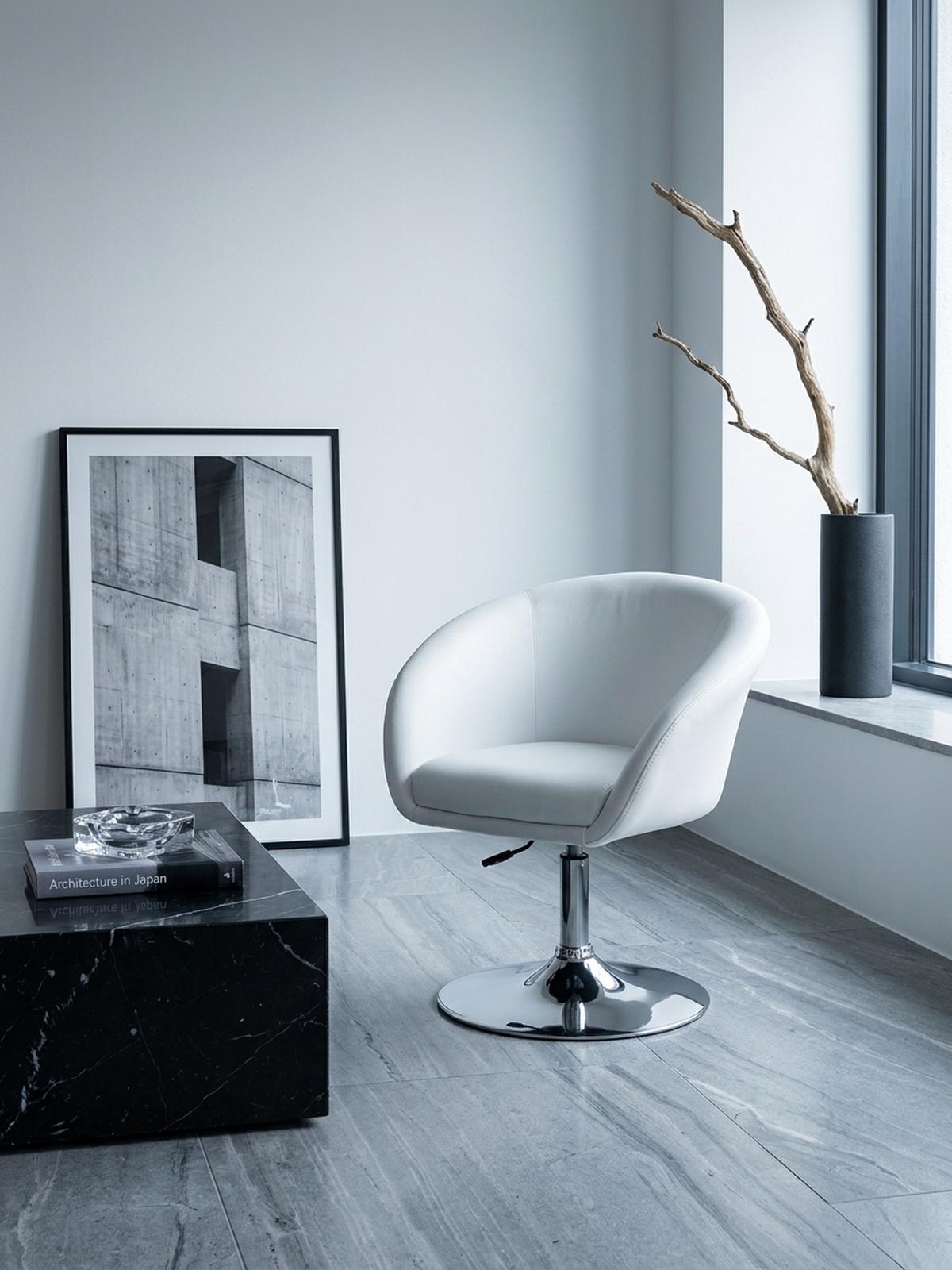 LOUNGESESSEL verstellbare Sitzhöhe mit Trompetenfuß Retro LIFT , Weiß 62x55x84 cm - Silberfarben/Weiß, Kunststoff/Textil (62/84/55cm) - KADIMA DESIGN