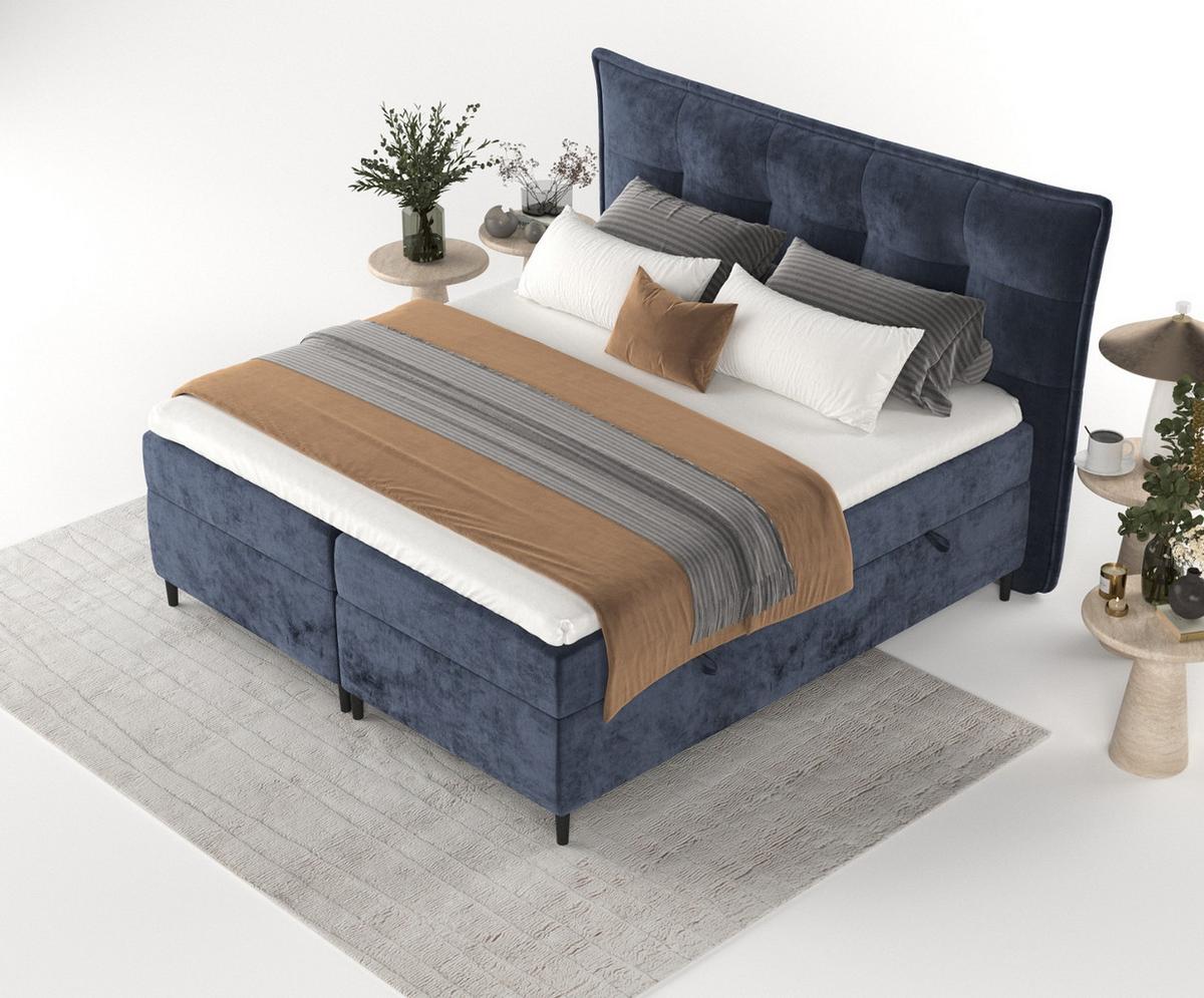 BOXBETT Las Palmas 200/200 cm Marineblau im Lotta Stoff - Schwarz/Dunkelblau, Holz/Holzwerkstoff (200/200cm) - AltaBeds