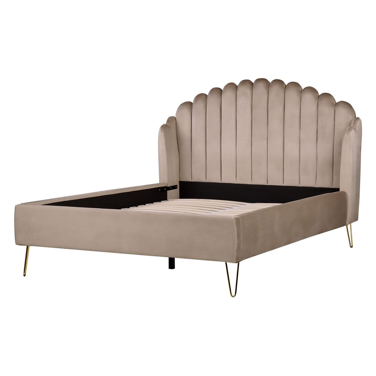 BETT mit Lattenrost 140/200 cm Samtstoff Taupe Ambillou - Taupe, Textil (140/200cm) - Beliani