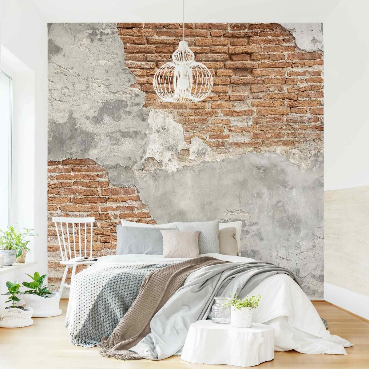FOTOTAPETE Shabby Backstein Wand 192/192 cm - Braun, Papier (192/192cm) - Bilderwelten