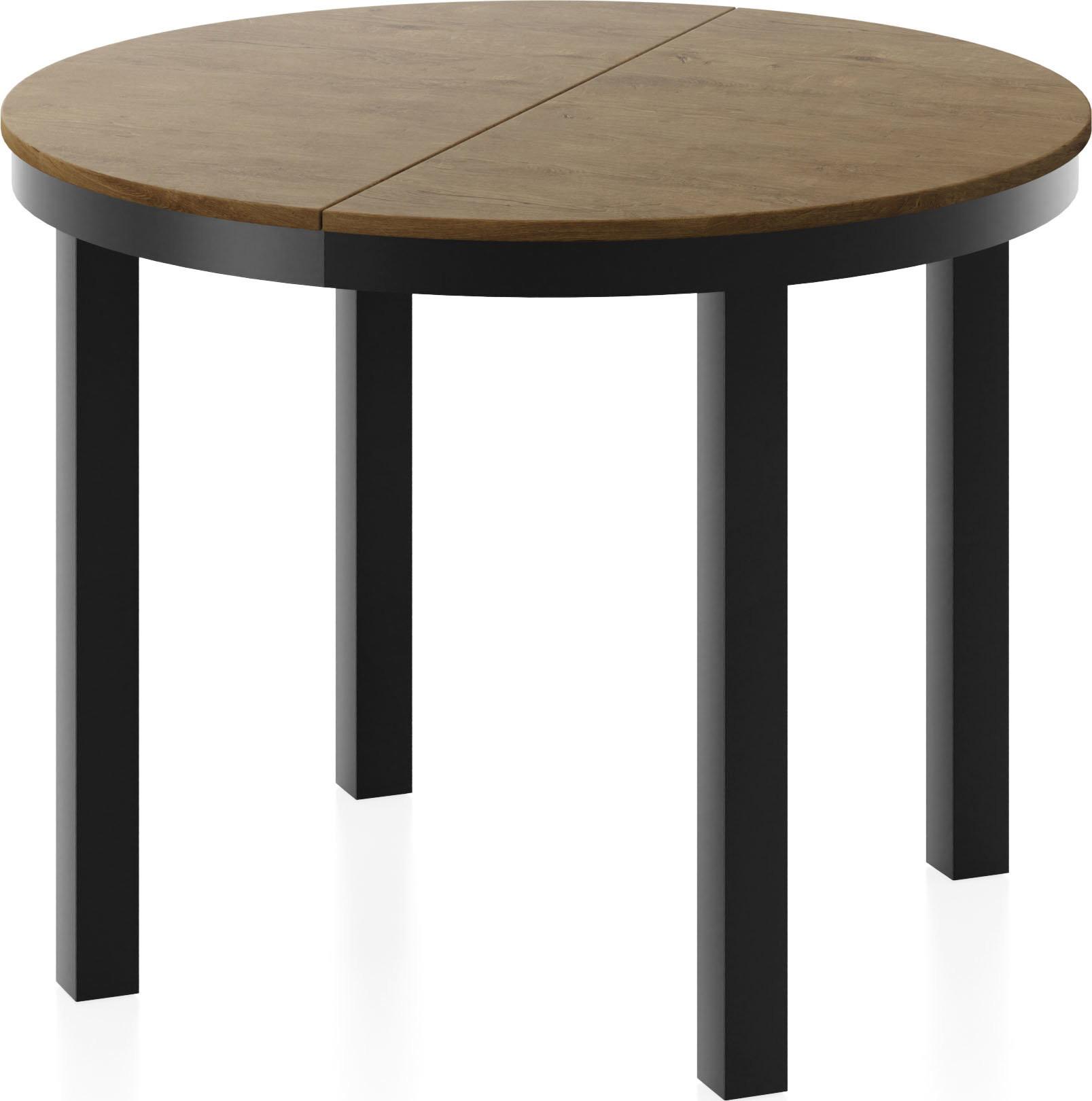 ESSTISCH Corin Schwarz runder ausziehbarer, Lefkas Eiche 100-176/100/76 cm - Alteiche/Schwarz, Holzwerkstoff/Metall (100/176/76cm) - WFL GROUP