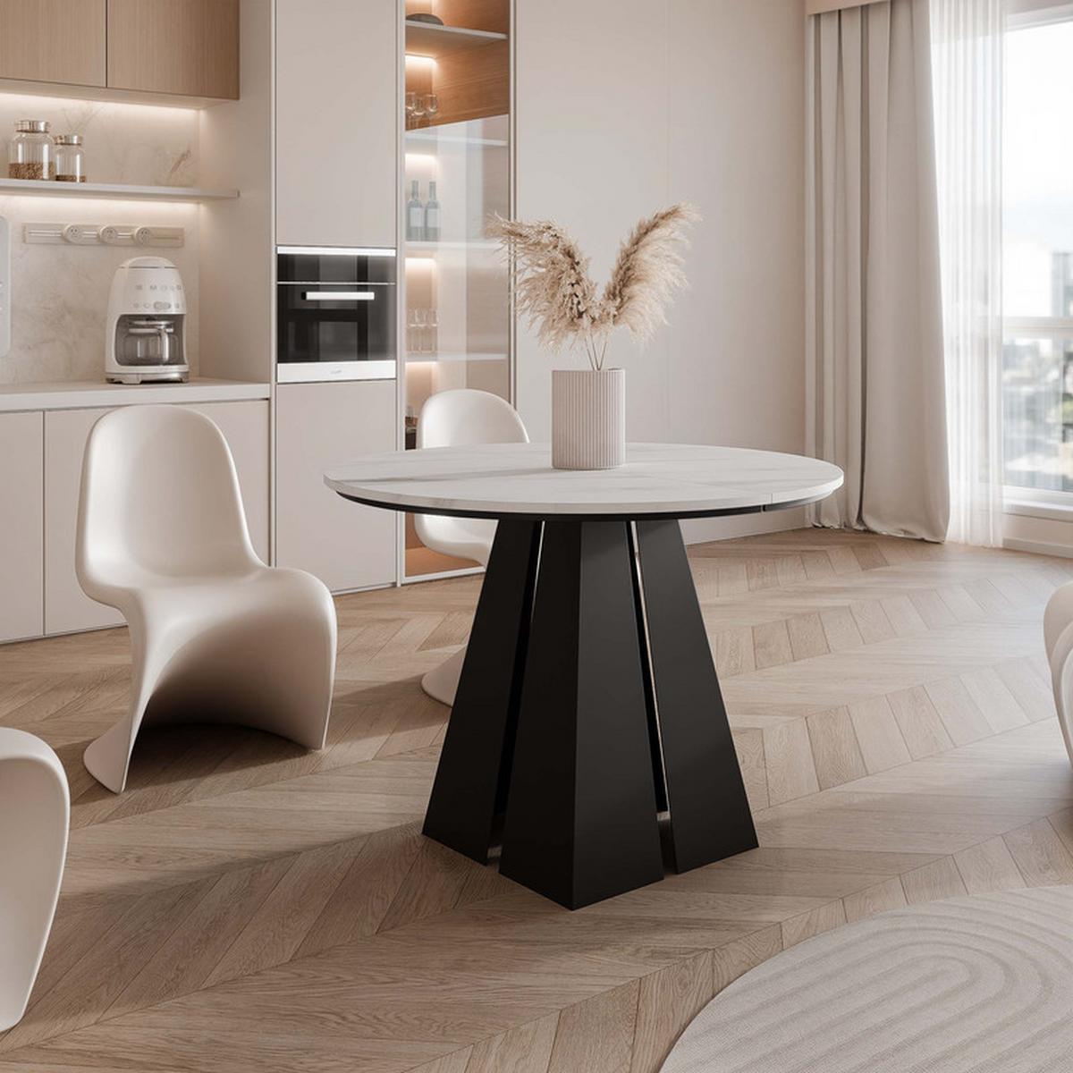 AUSZIEHTISCH FORTE 120/76 cm, Schwarz / Bianco (Weiß) - Perlmutt/Schwarz, Holzwerkstoff/Metall (120/120/76cm) - Idohome
