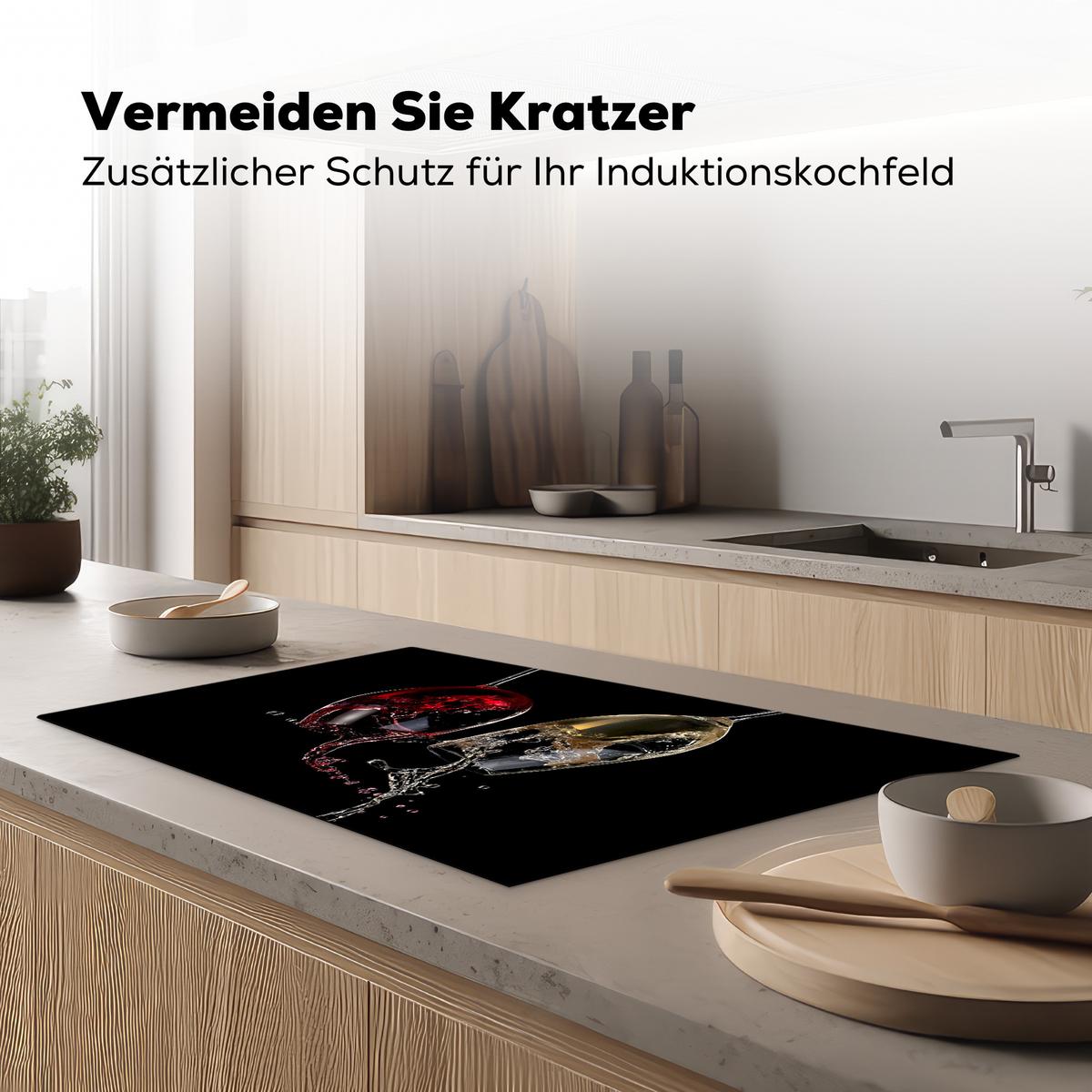 HERDABDECKPLATTE Rotwein - Weißwein - Glas - Schwarz Ceranfeldabdeckung 85x52 cm - Weinrot, Kunststoff (85/52/0.2cm) - MuchoWow