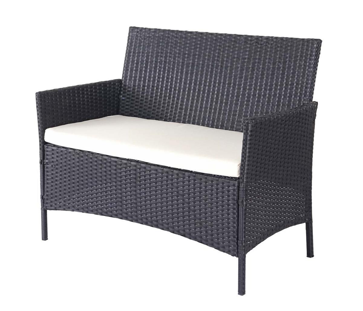 POLY-RATTAN GARNITUR Schwarz, Cremeweiß - Schwarz/Weiß, Kunststoff - MCW