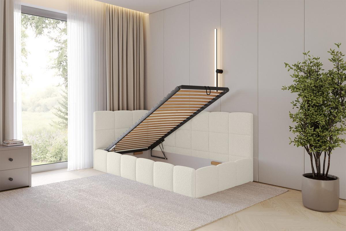 EINZELBETT Jugendbett mit Bettkasten Rechts, mit Matratze - LIVY 80x200 Beige - Hellbraun, Holzwerkstoff/Textil (80/200cm) - ALTDECOR