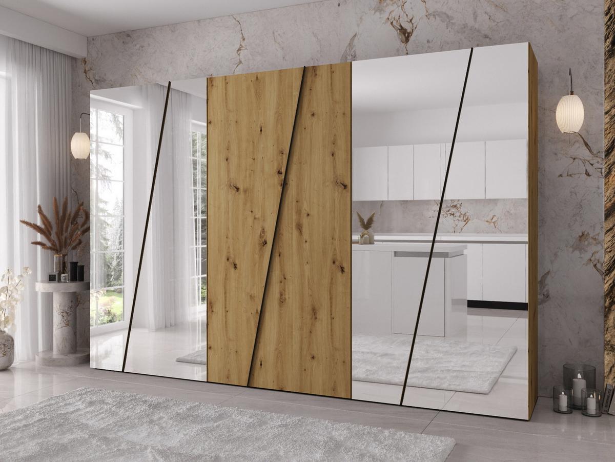 DREHTÜRENSCHRANK Zen 4L 300 cm - Schwarz/Eiche Artisan, Holzwerkstoff/Kunststoff (300/202/50cm) - MIRJAN24