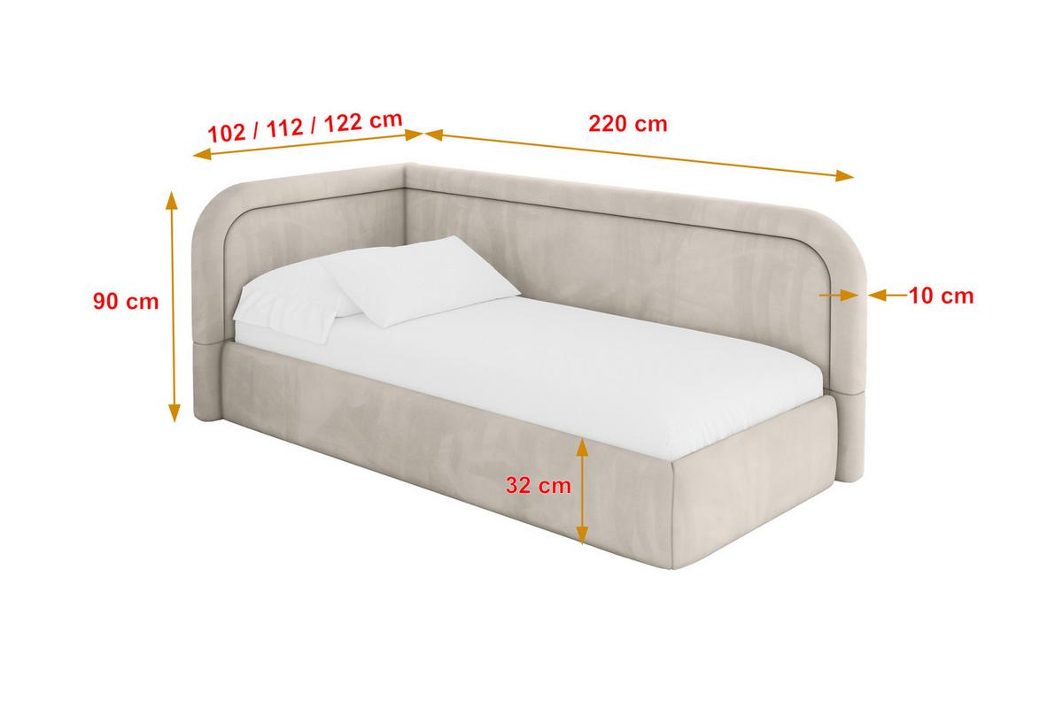 EINZELLBETT Jugendbett mit Bettkasten, Rechts - JOVY 80x200 Beige - Sandfarben, Holzwerkstoff/Textil (80/200cm) - ALTDECOR
