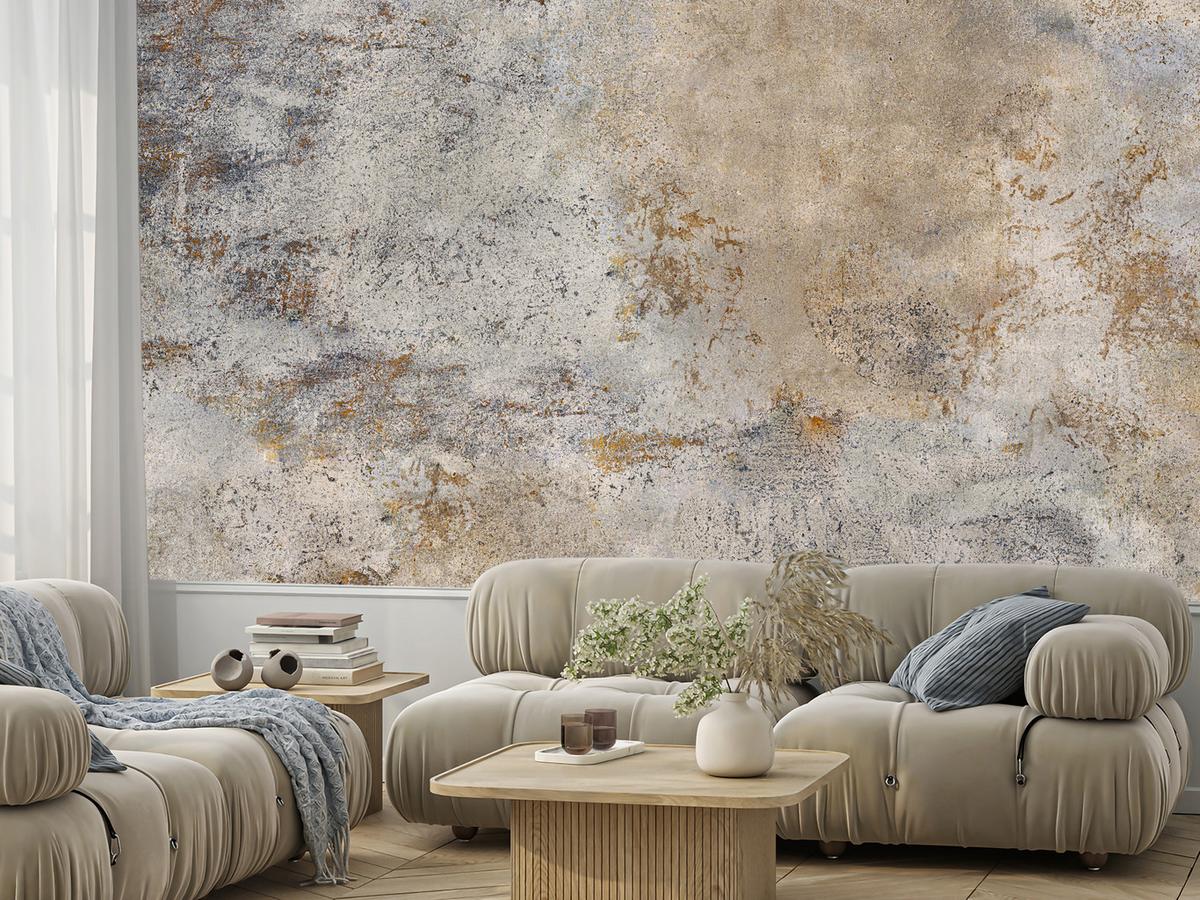 FOTOTAPETE für Wohnzimmer Grau Rost Beton Abstraktion 450x315 - Beige/Orange, Papier (450/315cm) - Muralo