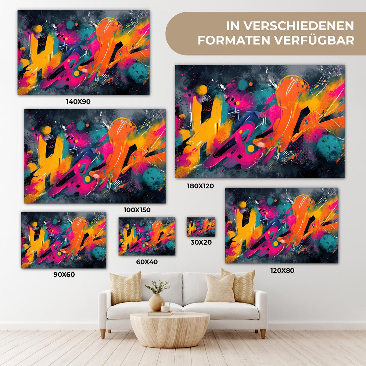 LEINWANDBILD Abstrakt - Graffiti - Farbenfroh - Farbspritzer Gemälde 60x40 cm - Multicolor, Textil (60/40cm) - MuchoWow