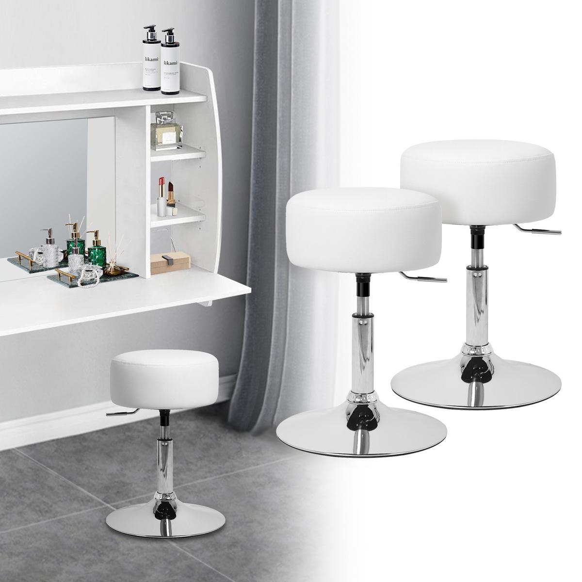 SCHMINKHOCKER 2er Set Ø 33 cm Weiß aus Kunstleder - Silberfarben/Weiß, Metall (33/65/38.5cm) - ML-DESIGN