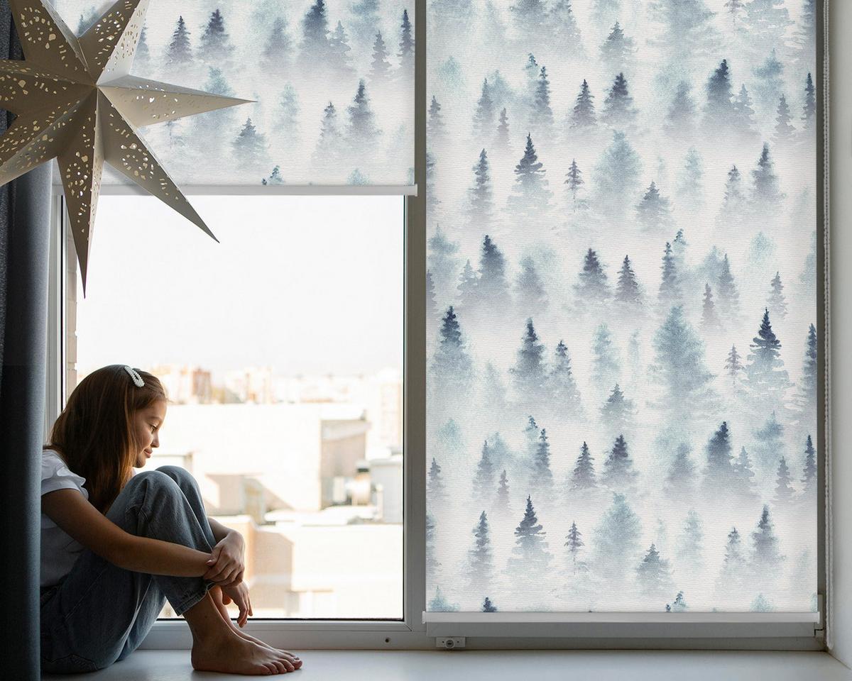 INNENROLLO - Fensterrollo - Rollo - 130x140 cm - Wald im Nebel - Blau, Kunststoff (130/140/0.5cm) - TULUP