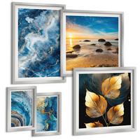 BILDER SET 5er Set - 50x50 cm & 20x30 cm & 40x60 cm Silberner Rahmen - Porträt einer Frau, Auge, Farben, Emotionen - Silberfarben, Kunststoff (40/60cm) - TULUP