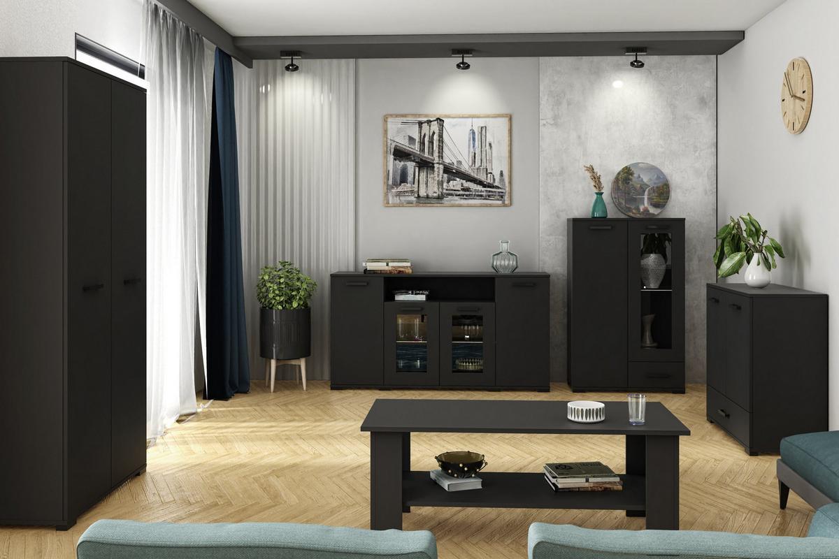 KOMMODE ALBANO 80/125/40cm mit 1 Schubladen 2 Türen Schwarz - Schwarz, Holzwerkstoff (80/125/40cm) - MASSENO