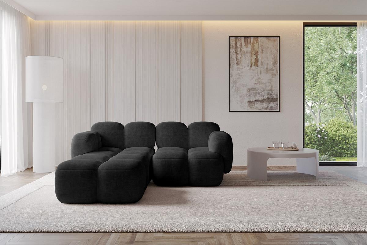 ECKSOFA modulares Sofa Links Miko-L1 214x205x75 Schwarz Velours - Schwarz, Holzwerkstoff/Kunststoff (214/205cm) - ALTDECOR