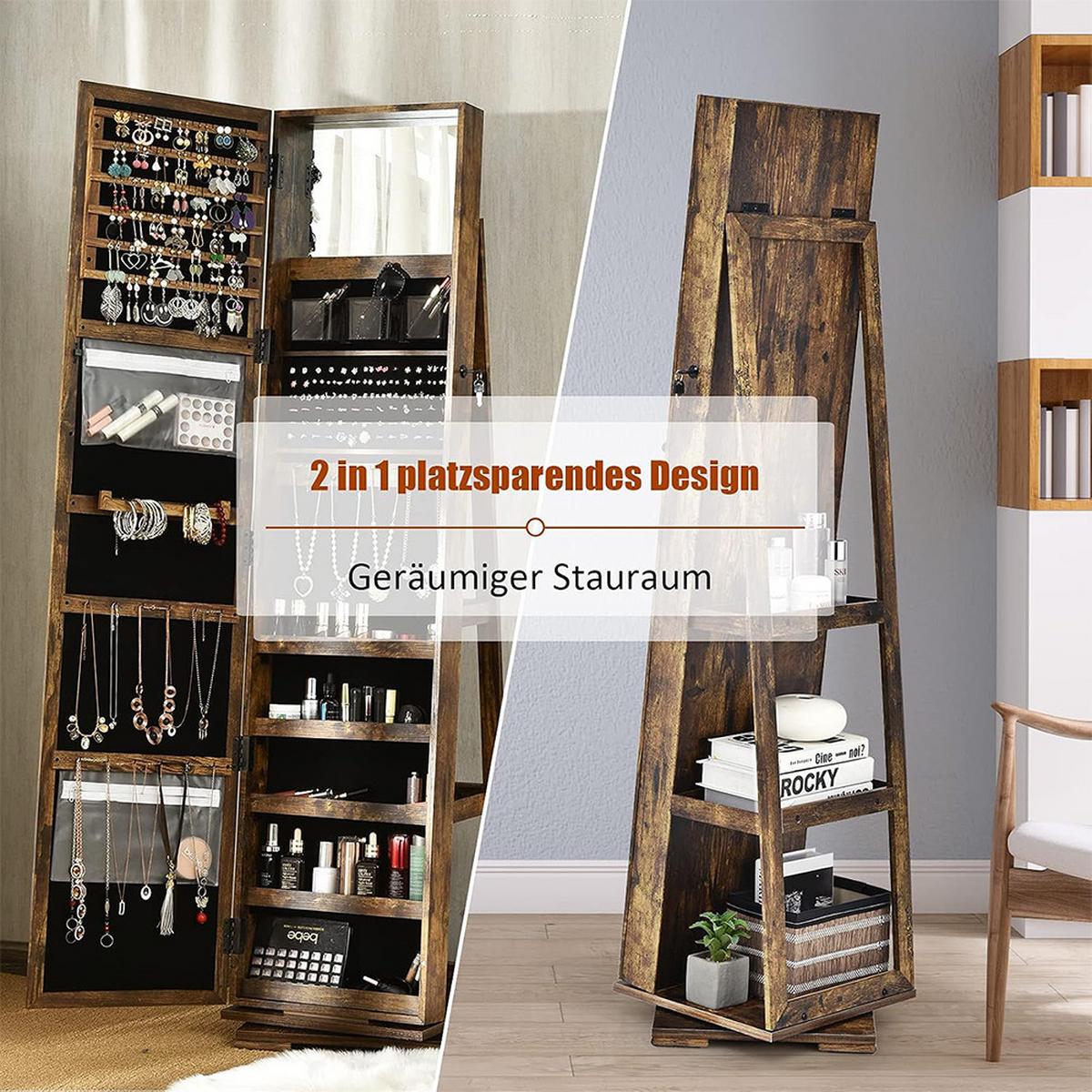 SCHMUCKSCHRANK 161cm Braun - Hellbraun, Holz (39/161/39cm) - COSTWAY