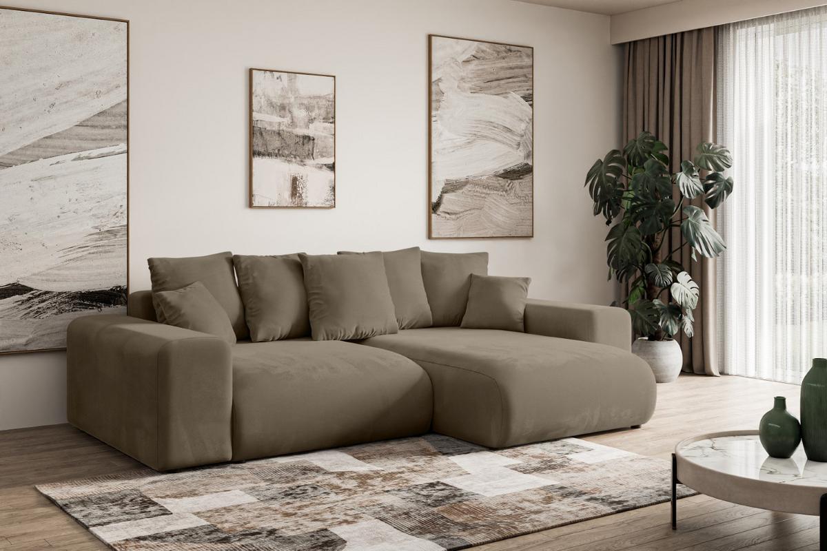 ECKSOFA Ottomane rechts ESKAR-L 266x176x72 Braun Velours - Schwarz/Braun, Holzwerkstoff/Kunststoff (176/266cm) - ALTDECOR