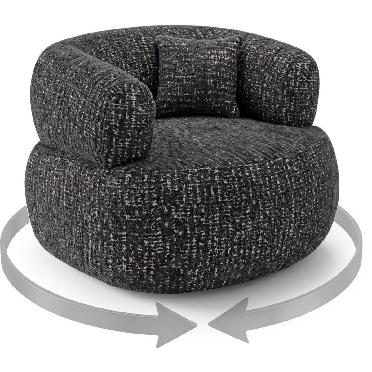 SESSEL Laila, Drehsessel mit runder Form, Schwarz, Geflecht-Stoff - Schwarz, Textil (95/75/97cm) - Beautysofa
