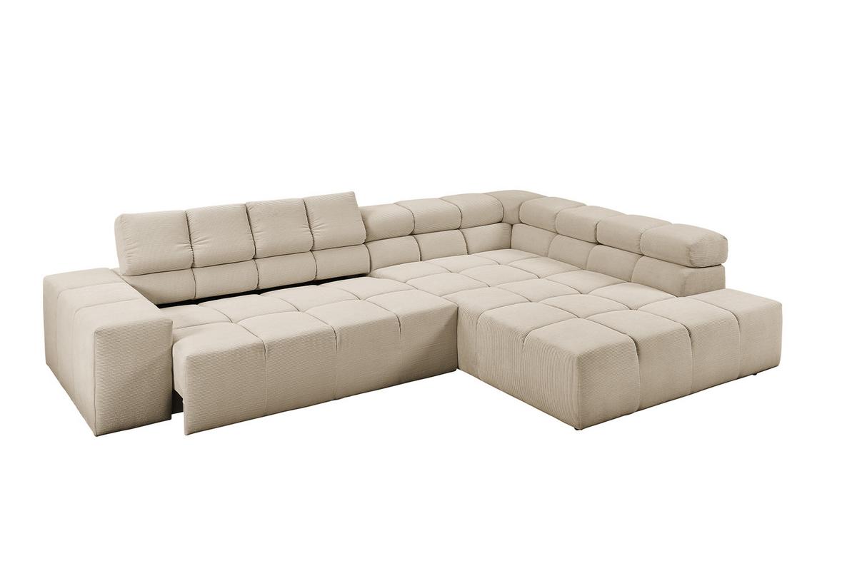 ECKSOFA MIT MOTORISCHEM SITZVORZUG NEVADA Beige Cord Relaxfunktion - Beige/Schwarz, Kunststoff/Textil (319/215cm) - KAWOLA