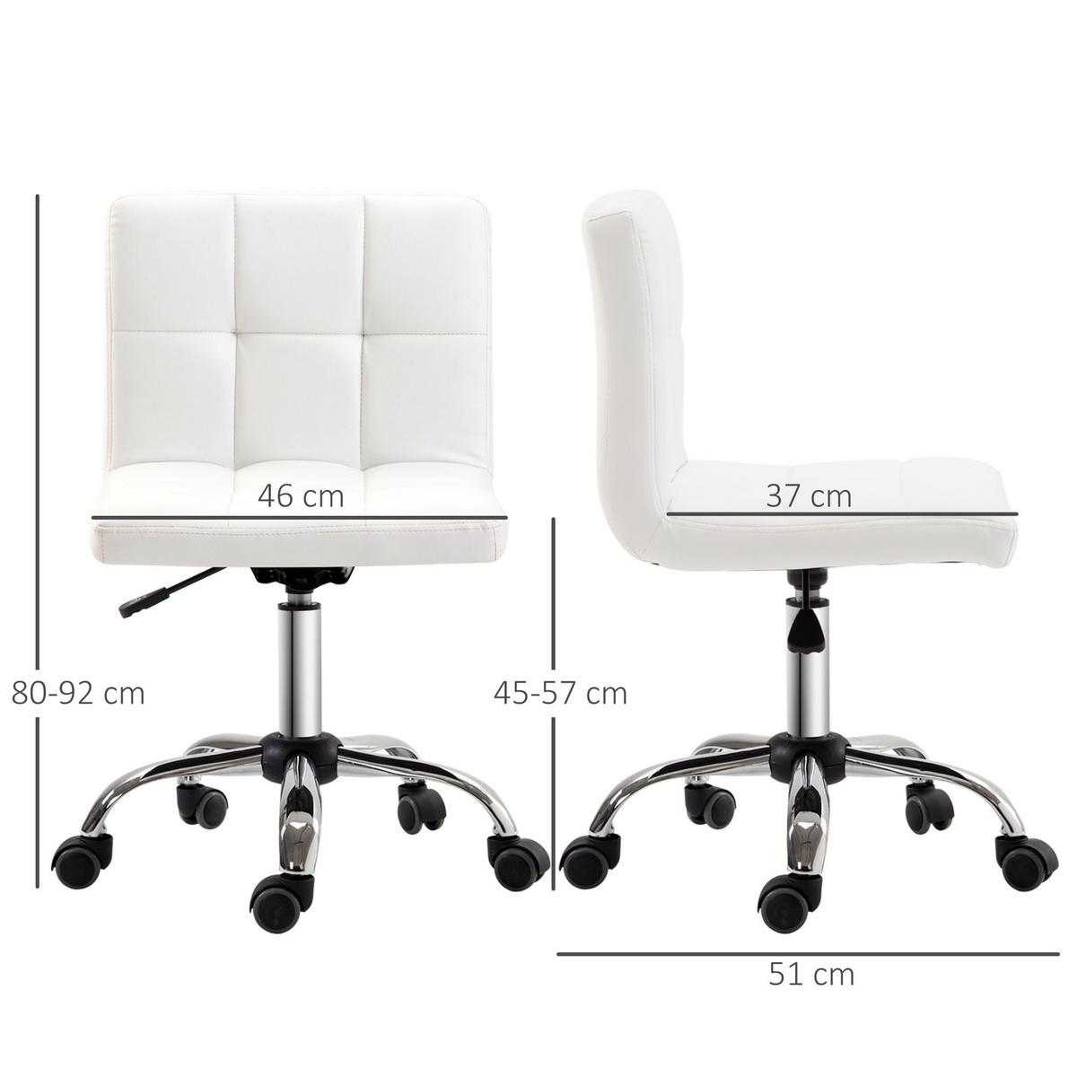 BÜROSTUHL, Ergonomischer Schreibtischstuhl ohne Armlehne für Büro, Kunstleder - Weiß, Kunststoff (46/92/51cm) - HOMCOM