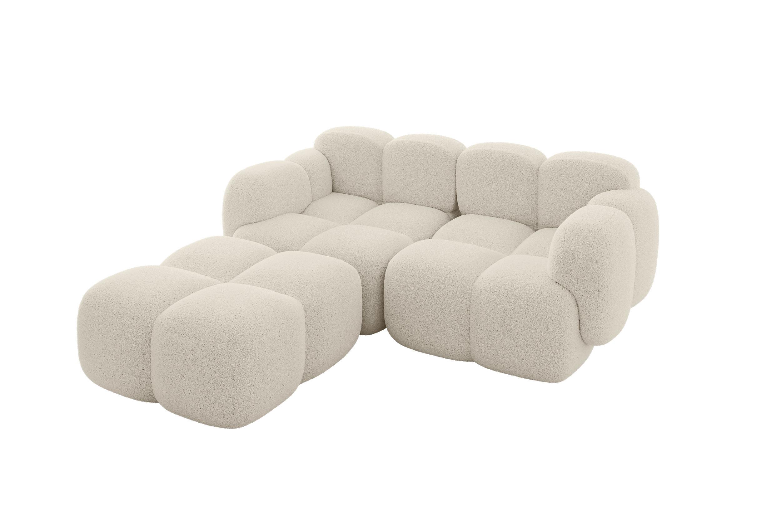 ECKSOFA modulares Sofa Links Miko-L1 214x205x75 Beige Bouclé - Sandfarben/Schwarz, Holzwerkstoff/Kunststoff (214/205cm) - ALTDECOR
