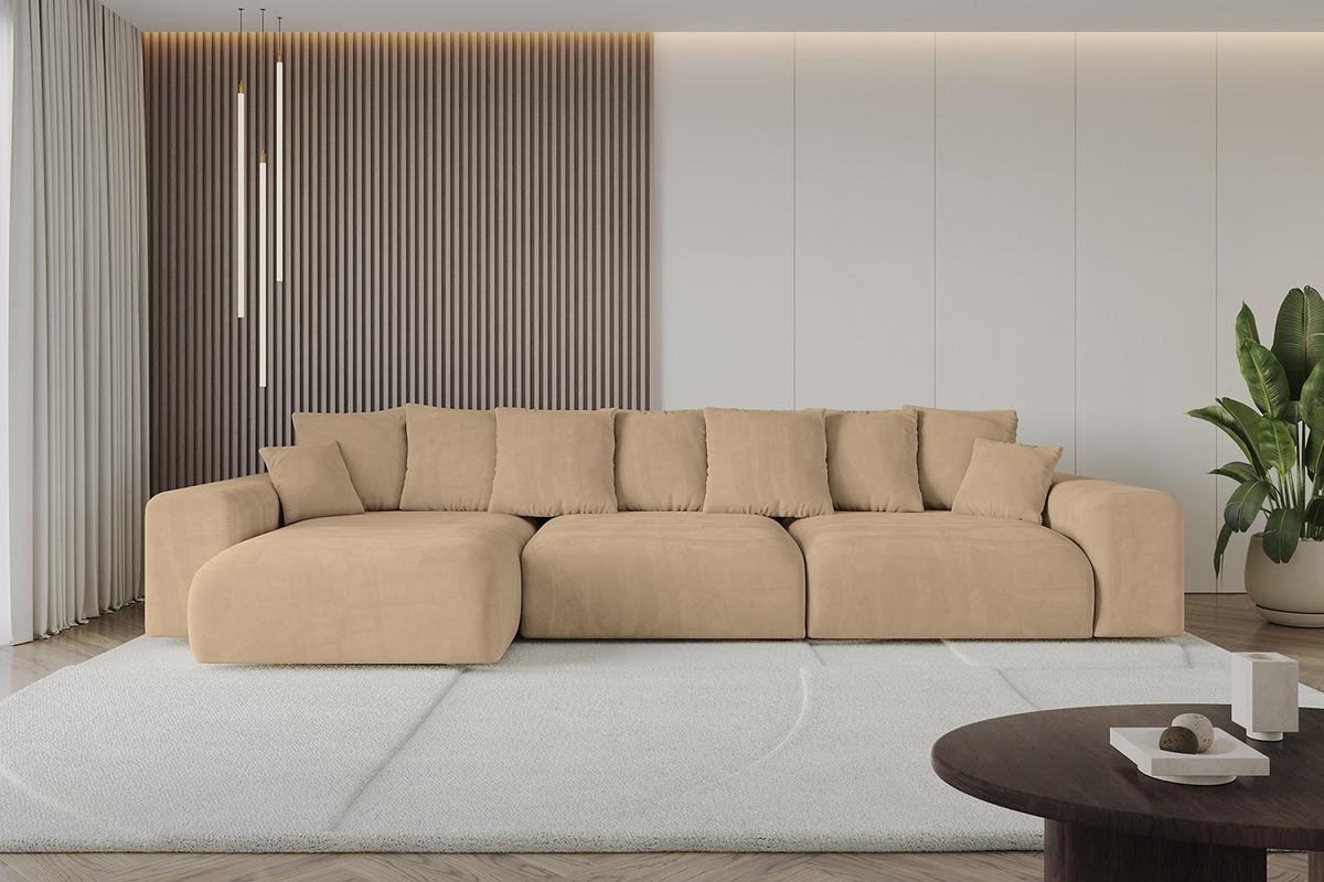 ECKSOFA Ottomane links ESKAR-L2 364x176x72 Beige Velours - Beige/Schwarz, Holzwerkstoff/Kunststoff (364/176cm) - ALTDECOR