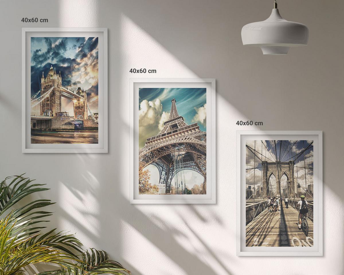 BILDER SET 3er Set - 40x60 cm Weißer Rahmen - Brücken, Türme, europäische Städte - Weiß, Kunststoff (40/60cm) - TULUP