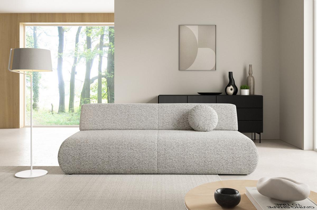 BETTSOFA DELTA Hellgrau Geflochtener Stoff mit Schlaffunktion - Hellgrau, Holz (214/74/100cm) - MASSENO