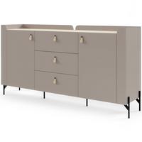 KOMMODE Sorella mit 2 Türen und 3 Schubladen, 180 cm, für Jugendzimmer, Porcini + Eiche Mavelie - Eichefarben/Cappuccino, Leder/Holzwerkstoff (180/95/42cm) - Beautysofa