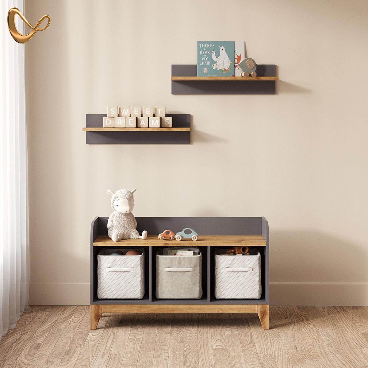 KINDERSITZBANK Mailo Grau/Artisan 107.2 x 63.8 cm XL mit 3 Schubladen - Eiche Artisan/Grau, Holzwerkstoff (107.2/63.8/30.6cm) - Livinity®