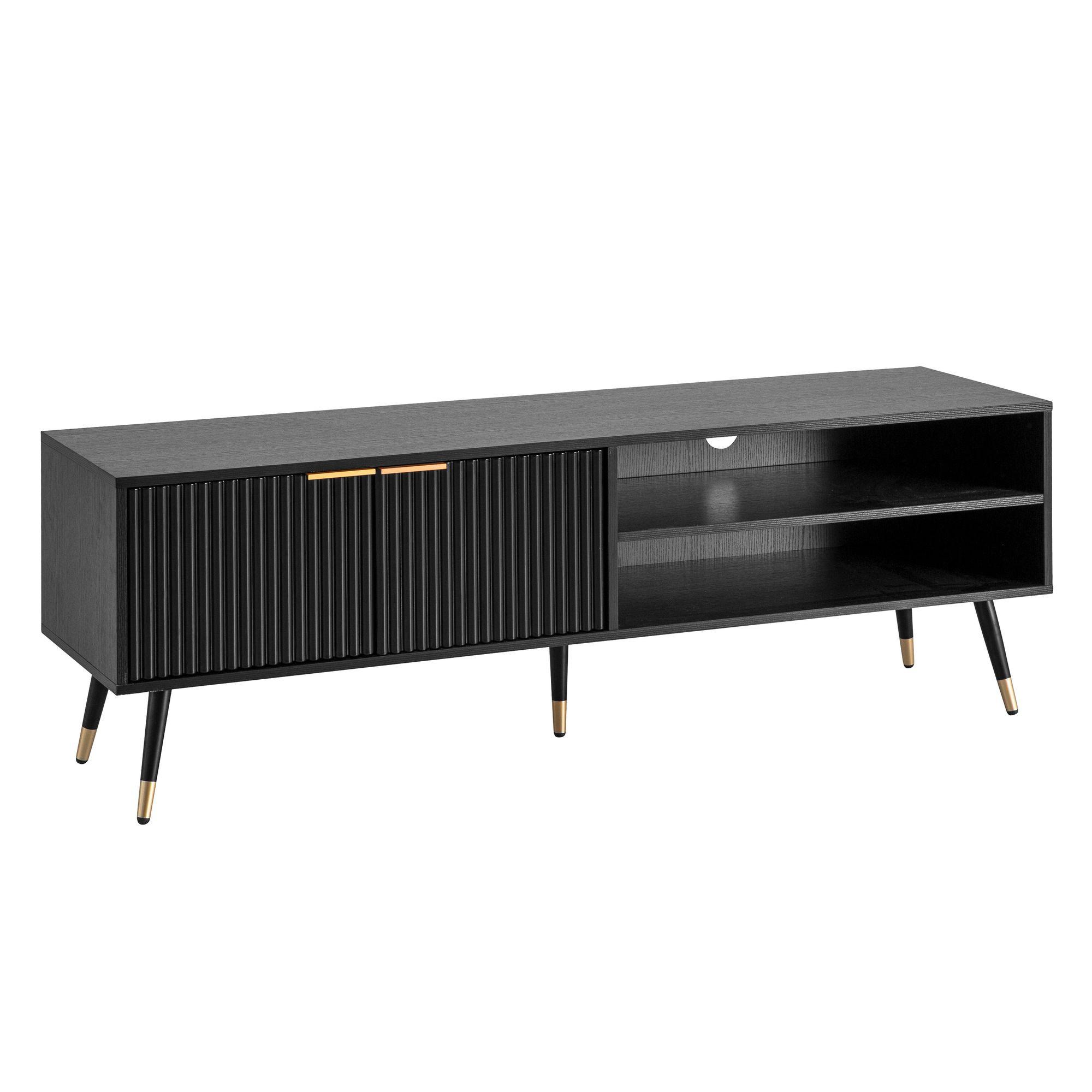 LOWBOARD Schwarz Eiche-Dekor Modern Stil 150x51x39 cm mit Türen und Ablagefächern - Goldfarben/Schwarz, Holzwerkstoff/Metall (150/51/39cm) - KADIMA DESIGN