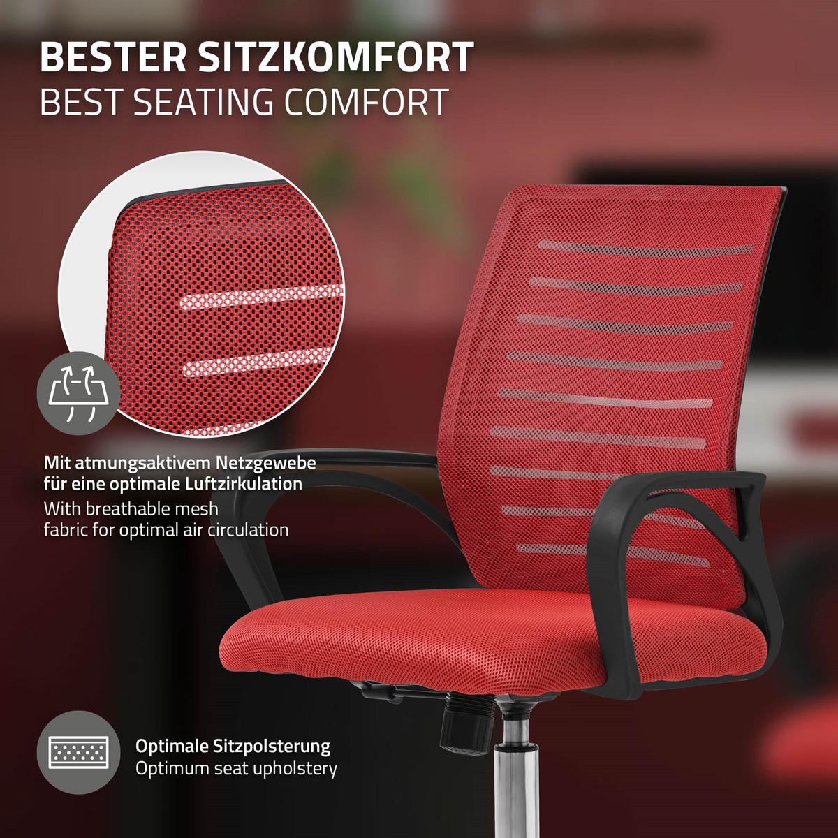BÜROSTUHL Rot - Rot, Metall (54/99/59cm) - ML-DESIGN